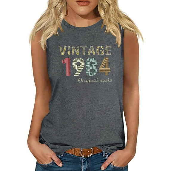 Vintage 1984 Tank Tops for Women 40th Birthday Gifts Idea Retro Sleeveless T-Shirts Funny Graphic Party Tees