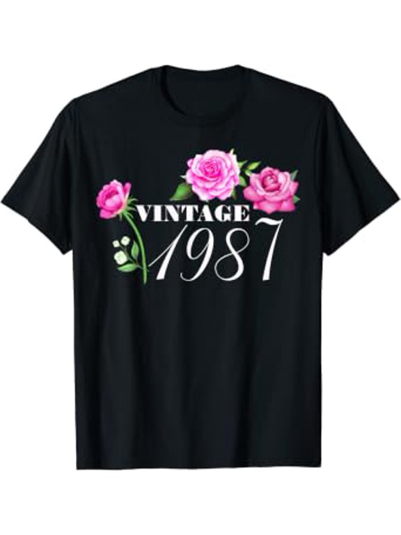 Vintage 1987 35 Years Old Flowers Birthday Gifts For Women T-Shirt