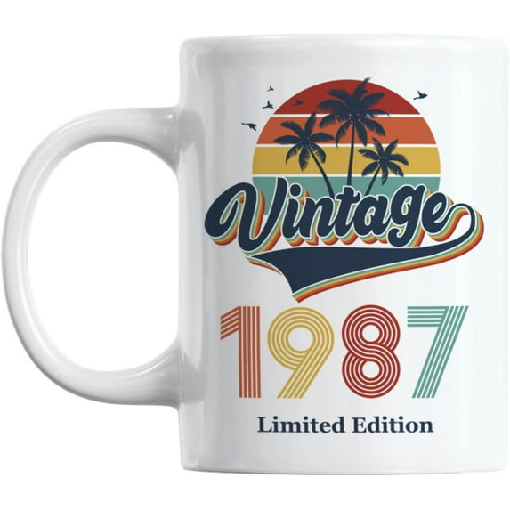 Vintage 1987 feat. Retro Sunset & Palm Trees Coffee & Tea Mug (11oz)