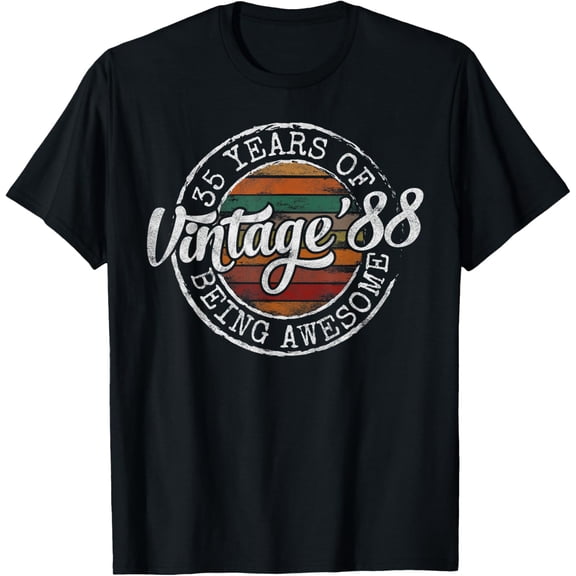 Vintage 1988 Bday Stamp 35th Birthday Gifts 35 Year Old T-Shirt men and women can wear, black, white, gifts