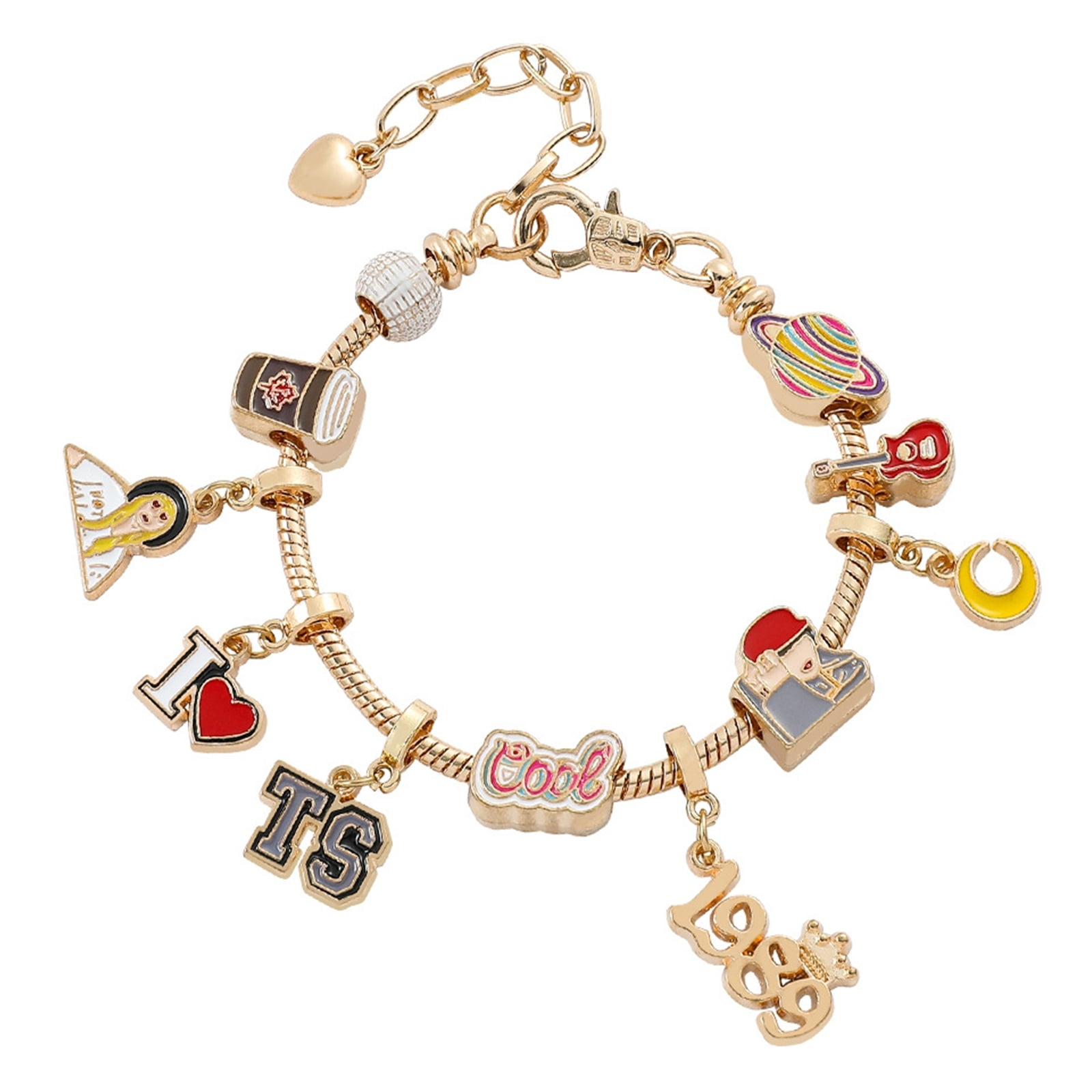 WISHTIME TS Singer Gold Bracelet Inspired Charm DIY Friendship Jewelry Bracelet for Women Girls Fans Gift