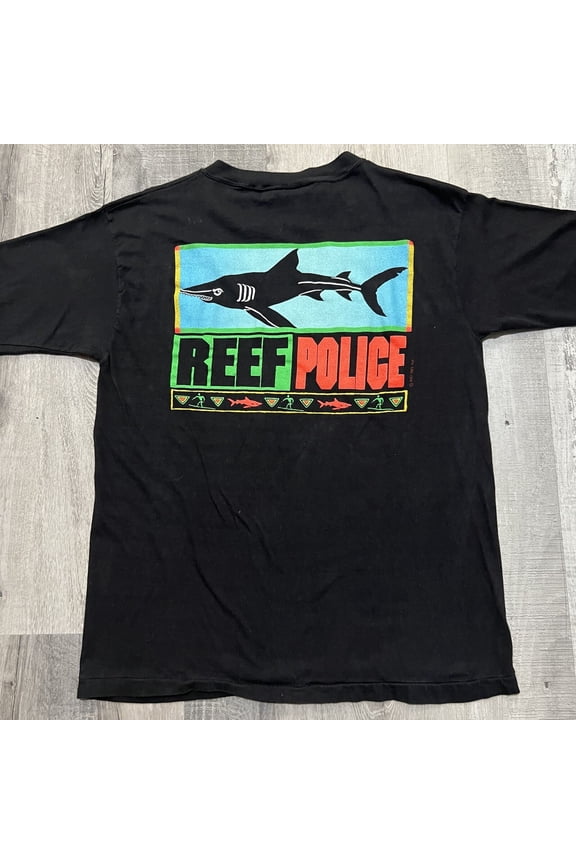 Vintage 1989 Poly Tees Hawaii Black w Fish Palm Tree Lake Tahoe T-Shirt Size 3X