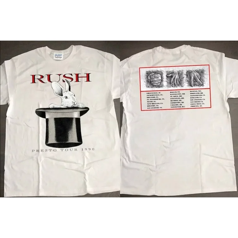 Gildan Vintage 1990 Rush Rabit Presto North America Tour T Shirt Gift for Fans Music Adult Unisex Size Large Gray