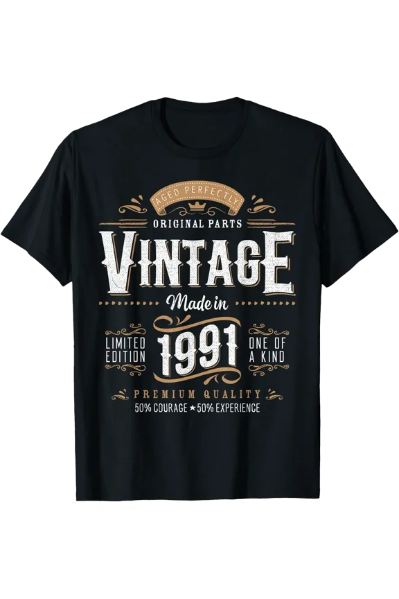 Vintage 1991 Label 35th Birthday Gift Men Women 35 Year Old T-Shirt