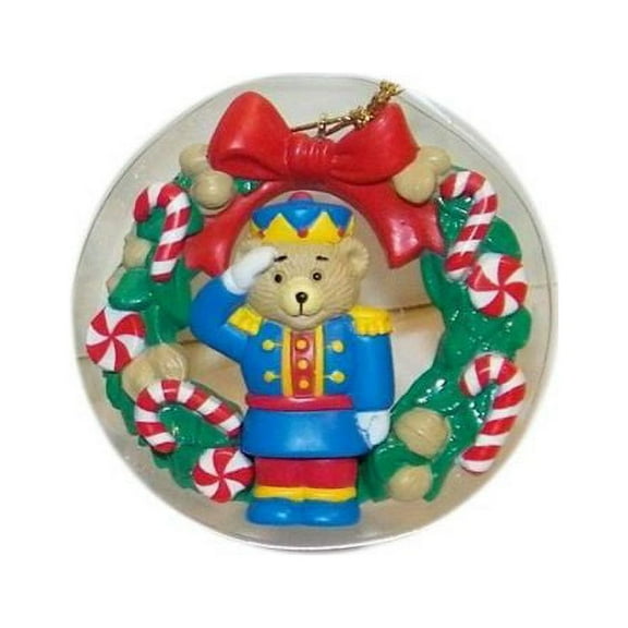 Vintage 1991 Santas Best Salute Teddy Bear Soldier Wreath Christmas Ornament
