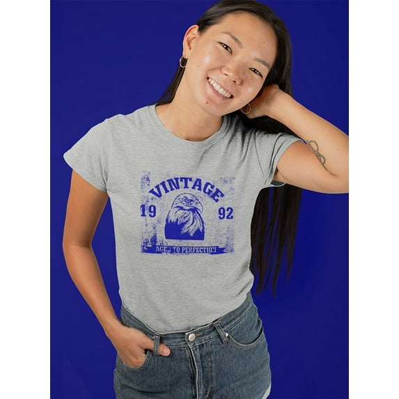 Vintage 1992 Aged To Perfection Eagle Graphic Women Sport Grey T-Shirt, Female XX-Large