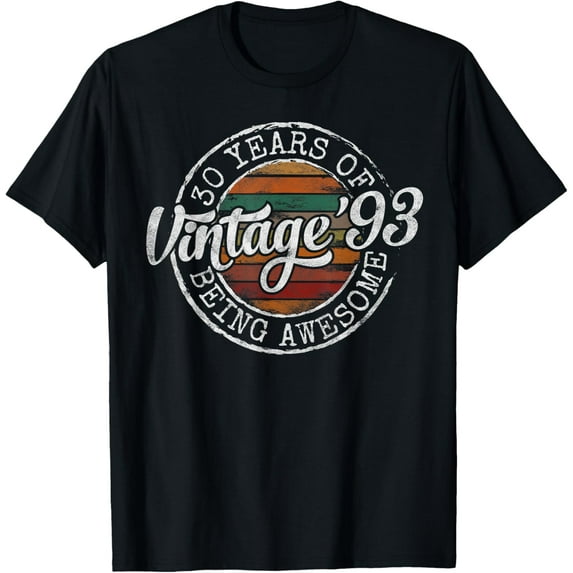 Vintage 1993 Bday Stamp 30th Birthday Gifts 30 Year Old T-Shirt men and women can wear, black, white, gifts
