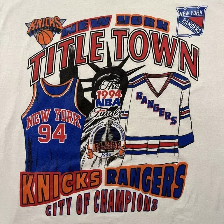 Vintage 1994 New York Title Town Knicks Rangers City Of Champions Boot T shirt Walmart