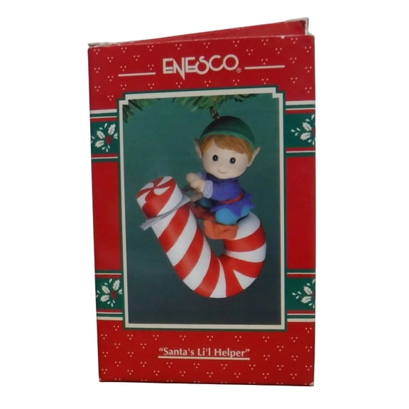 Vintage 1994 Santas Lil Helper (Candy Cane Elf) Enesco Christmas Tree Ornament 595519