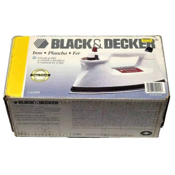 Vintage 1995 Black Decker F362WH Iron Light N Easy Steam Dry 7 Settings