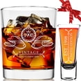 thumbnail image 1 of Vintage 1998 Aged To Perfection 25th Whiskey Glass + Shot Glass For Men, 25th Birthday Gifts For Men, Happy 25th Birthday Decorations For Him, 25th Wedding Anniversary Decorations By PARIS PRODUCT CO, 1 of 5