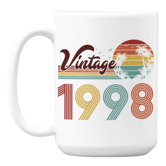 Vintage 1998 feat. Retro Sunset & Palm Trees Ceramic Coffee & Tea Mug (15oz)