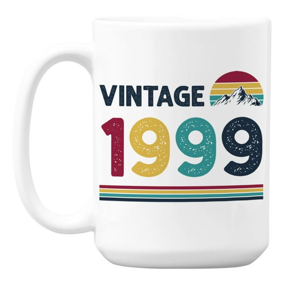 Vintage 1999 feat Retro Sunset with Mountain, Birth Year Coffee & Tea Mug (15oz)