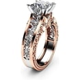 thumbnail image 1 of Vintage 2.8 Ct Princess Cut White Diamond Solitaire Filigree Art Deco Leaf Design Wedding Engagement Ring for Women, Girl's and Teens in 925 Sterling Silver Two Tone Gold Finish, 1 of 4