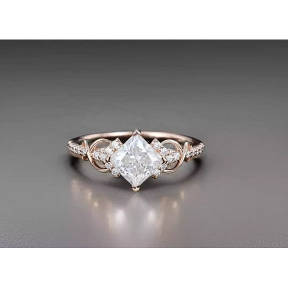 Vintage 2 CT Princess Cut Certified Moissanite Diamond Ring Anniversary Proposal Ring 14K Rose Gold Over Perfect for Christmas Gift
