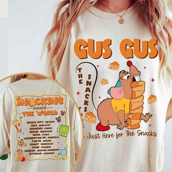 Vintage 2-Sided Disney Gus Gus Just Here For The Snacks Shirt, Cinderella T-shirt, Epcot Tee, Disneyland Family Matching Tee,Natural Color,Size 3XL