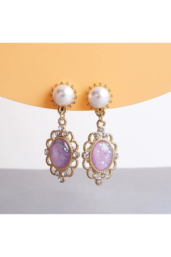 Vintage 2" clip on gold glitter pink stone and pearl earrings