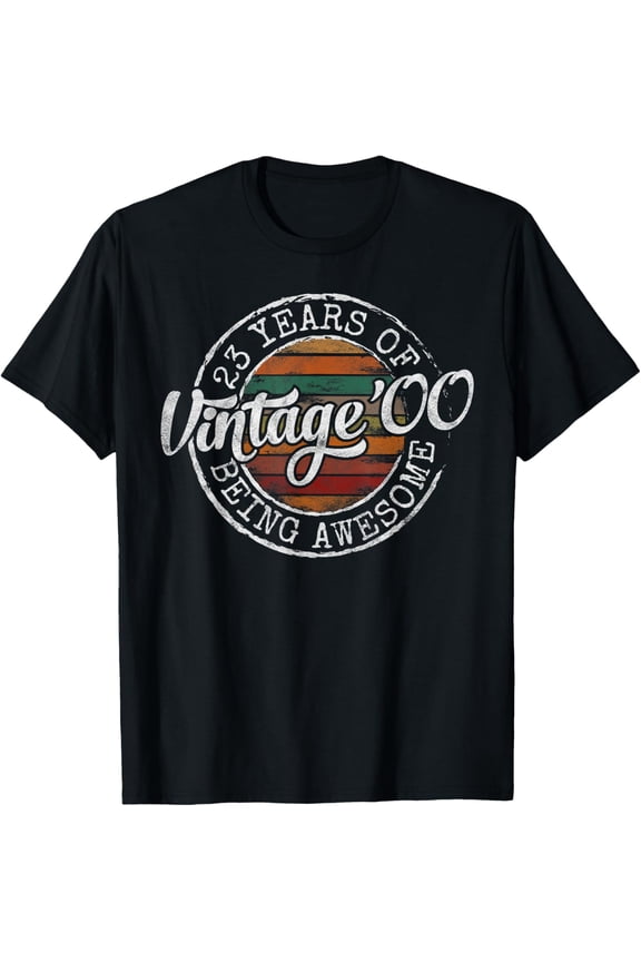 Vintage 2000 Bday Stamp 23rd Birthday Gifts 23 Year Old T-Shirt men and women can wear, black, white, gifts