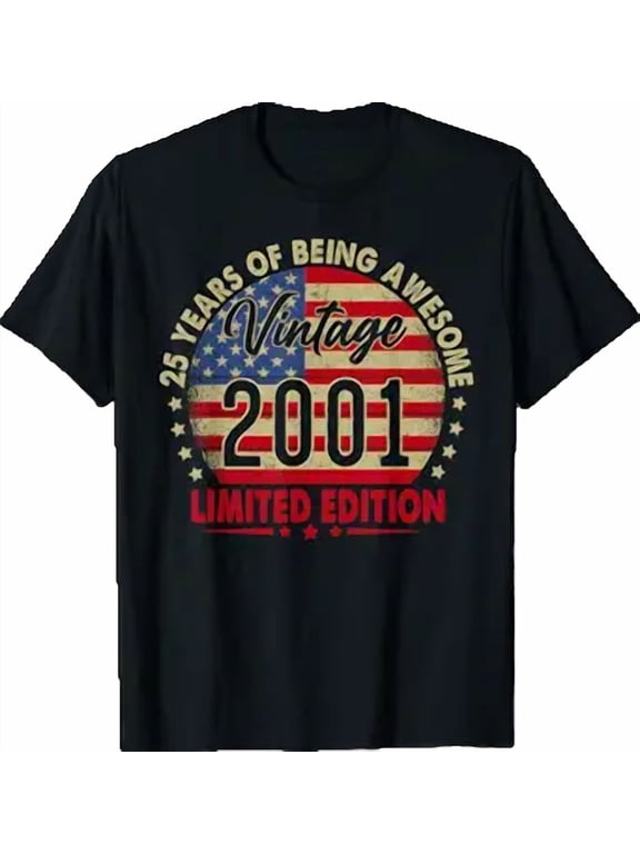 Vintage 2001 25Th Birthday 25 Years Old Shirt BLACK Unisex S-5XL Hot Trending Shirt, Vintage Birthday Gift