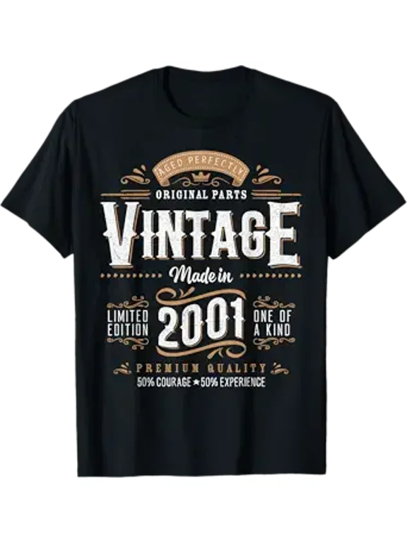 Vintage 2001 Label 25th Birthday Gift Men Women 25 Year Old T-Shirt