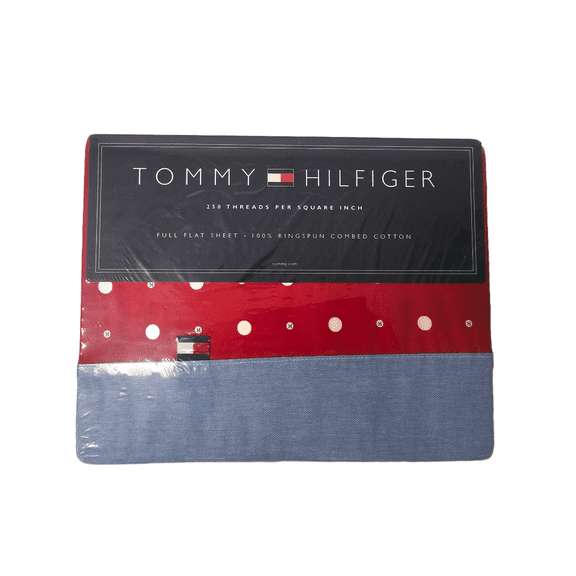 Vintage 2001 Tommy Hilfiger Full Size Flat Sheet Red & White Polka Dot 100% Cotton Crazy Daisy
