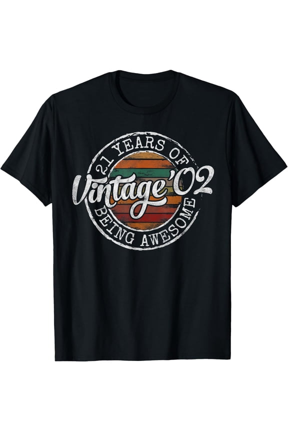 Vintage 2002 Bday Stamp 21st Birthday Gifts 21 Year Old T-Shirt men and women can wear, black, white, gifts