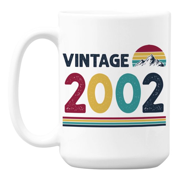 Vintage 2002 feat Retro Sunset with Mountain, Birth Year Coffee & Tea Mug (15oz)