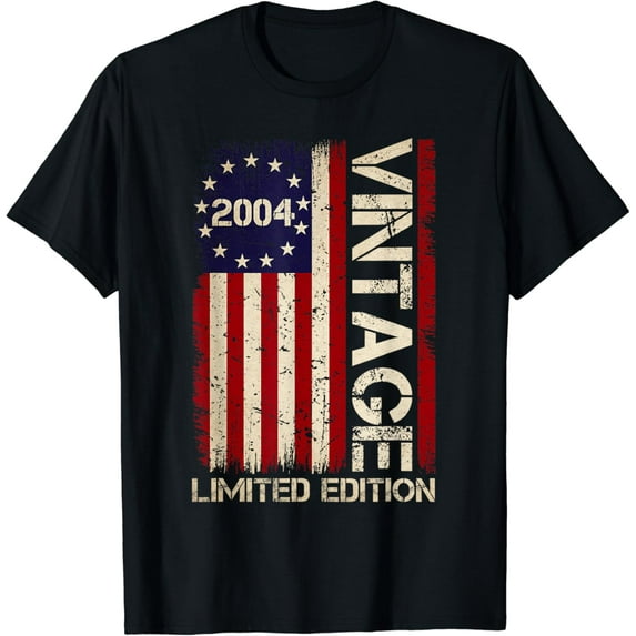 Vintage 2004 Limited Edition American Flag 20th Birthday Men T-Shirt