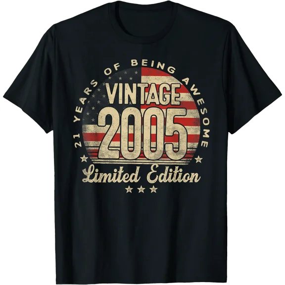 Vintage 2005 Limited Edition USA Flag 21-Year-Old Age 21 T-Shirt