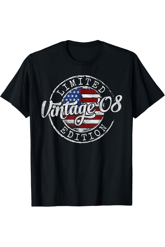 Vintage 2008 Flag Stamp 16th Birthday Gifts 16 Year Old T-Shirt men and women can wear, black, white, gifts
