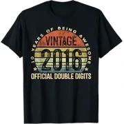 Vintage 2016 Double Digits 10 Yr Old 10th Birthday T-Shirt
