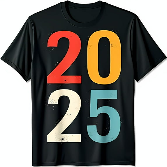 Vintage 2025 Graphic Black T-Shirt Bold Red 20 Soft Cream & Blue 25