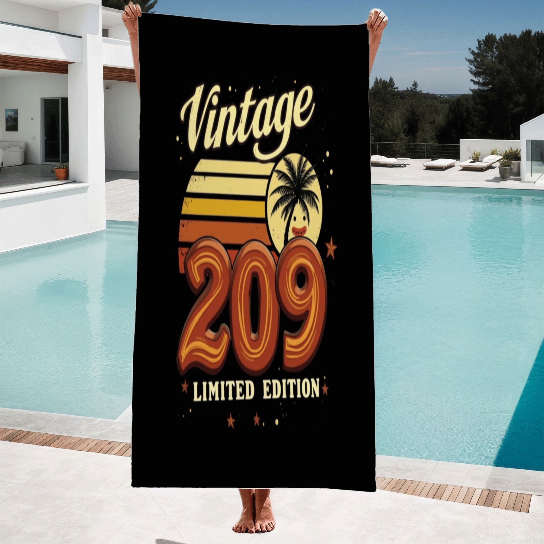 Vintage 209 Beach Towel - Retro Sun & Palm Tree Design Perfect for Pool ...