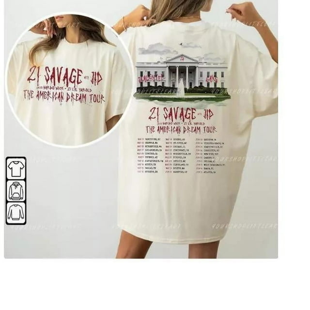 Vintage 21 Savage Tour 2024 The American Dream Tour 2024 Shirt 2 side