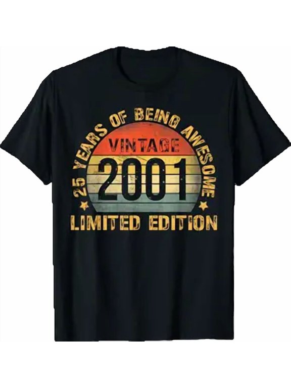 Vintage 25 Birthday Decorations Men 25Yr 2001 25Th Birthday Shirt BLACK Unisex S-5XL Hot Trending Shirt, Vintage Birthday Gift