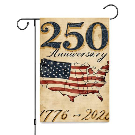 Vintage 250th Anniversary American Map Garden Flag - Retro Burlap Yard Decor for 1776-2026 Celebration