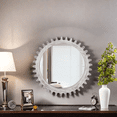 thumbnail image 1 of Vintage 26'' x 26'' Wall Wood Round Hanging Gear Shape Heavy Decorative Mirror For Bathroom Living Room Entryway Or Put Together To Your Liking.(Antique White Washed), 1 of 17