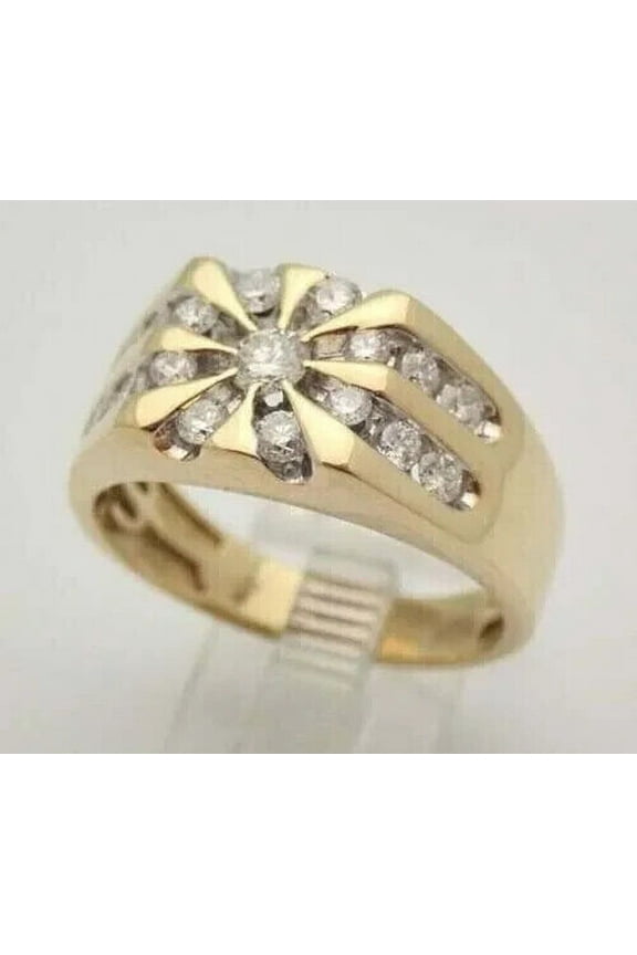 Vintage 2Ct Round Cut Real Moissanite Men's Pinky Ring 14K Yellow Gold Plated 925 Silver
