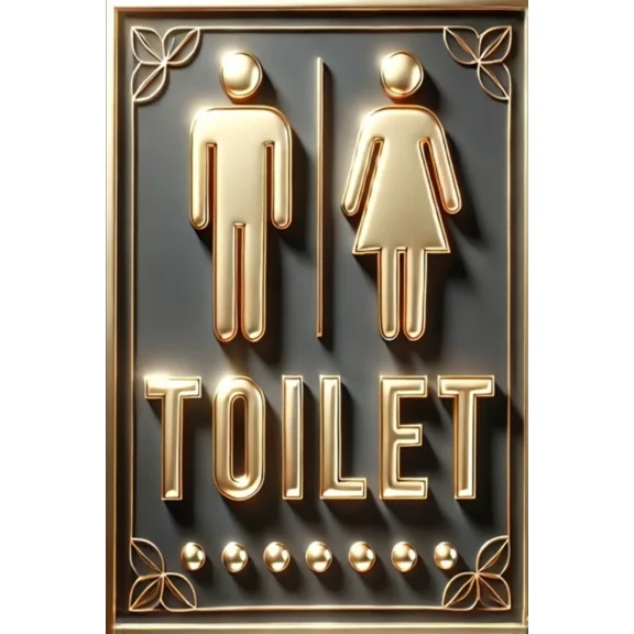 Vintage 2D Metal Toilet Signs Golden Men's & Women's Restroom Indicators on Flat Tinplate, Waterproof & Durable