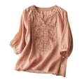 thumbnail image 1 of Vintage 3/4 Sleeve Linen Tunic Tops for Women Floral Embroidered Tops Peasant Blouse Boho Shirts Bohemian Casual Tee, 1 of 3
