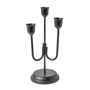 Home Decor Collection 3-Arm Black Metal Taper Candle Holder – Elegant Gothic Decor for Halloween, Mantel, Kitchen Table, Wedding, or Party, 9"