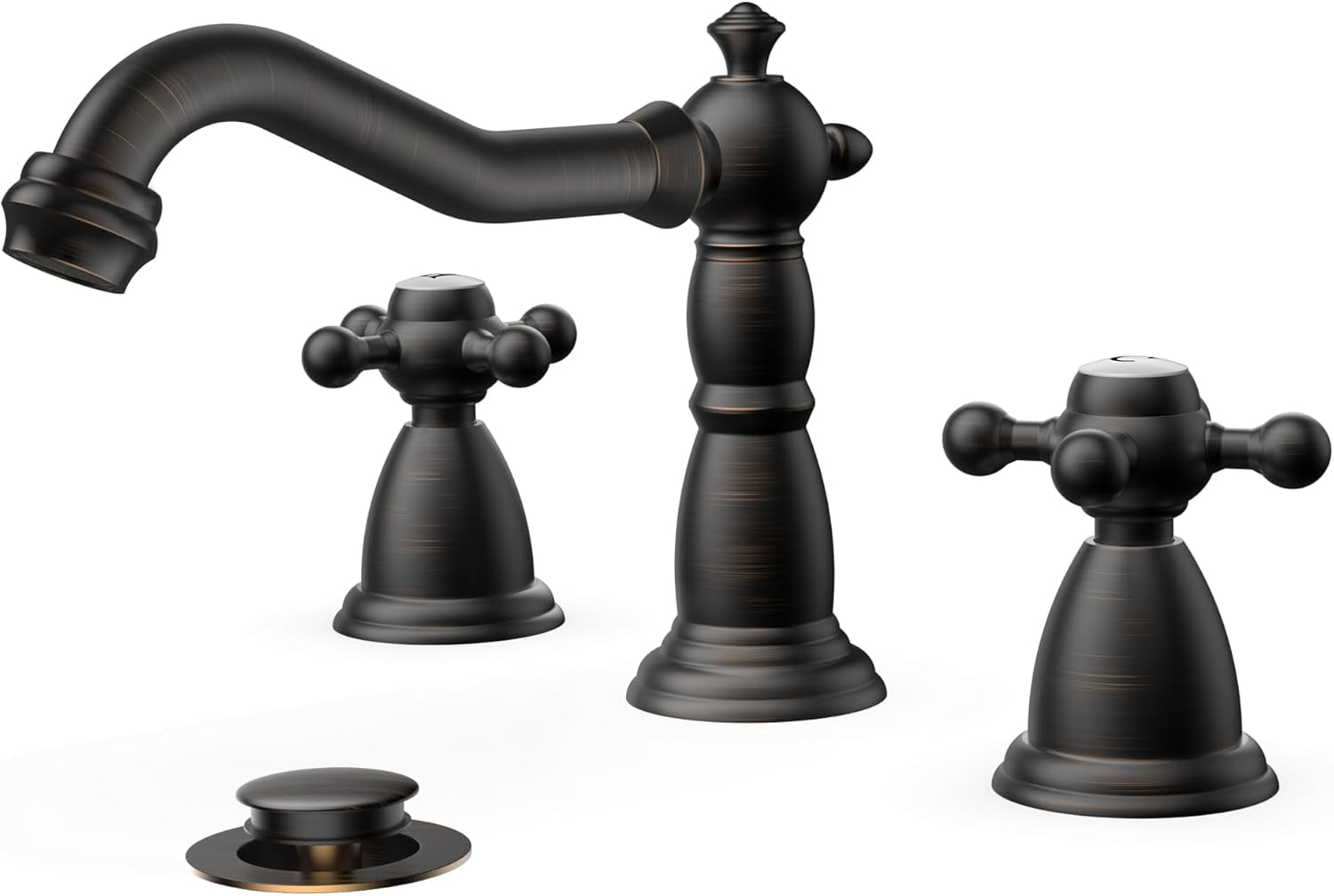 Vintage 3 Hole Bathroom Faucets Oil Rubbed Bronze, 2 Handle 8 Inch Widespread Antique Faucet for Bathroom Vanity RV Farmhosue Sink with Metal Pop Up Drain and Supply Lines