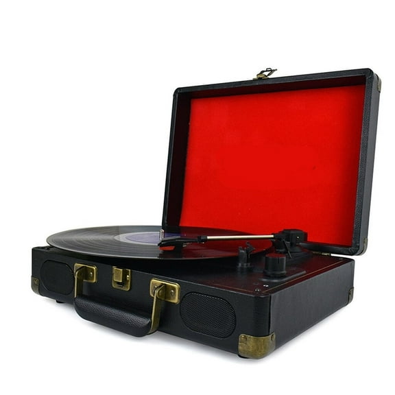 Vintage 33/45/78 RPM Bluetooth Portable Suitcase Turntable Vinyl LP Record Player Aux-in Line-out Lack ,Media Combo