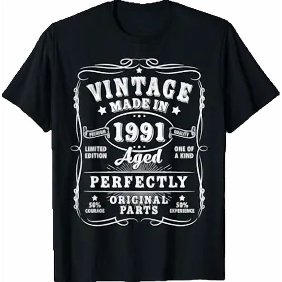 Vintage 35 Birthday Decorations Men 35yr 1991 35th Birthday T-Shirt