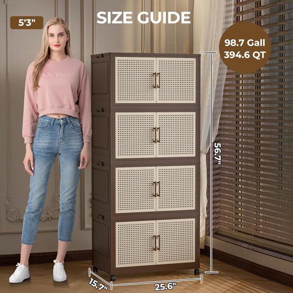 Vintage 395QT Stackable Storage Bins with Lids and Wheels, Sturdy Collapsible Storage Boxes for Dorm Home Office 4 Pack