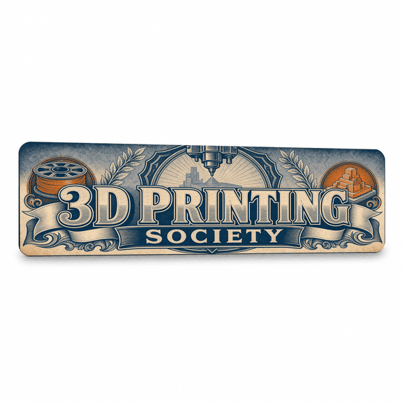 Vintage "3D PRINTING SOCIETY" Heritage Crest Metal Sign - 15"x5" Aluminum 3D Printing Wall Decor & Wall Art for Enthusiasts, Hobby Rooms & Gallery Walls