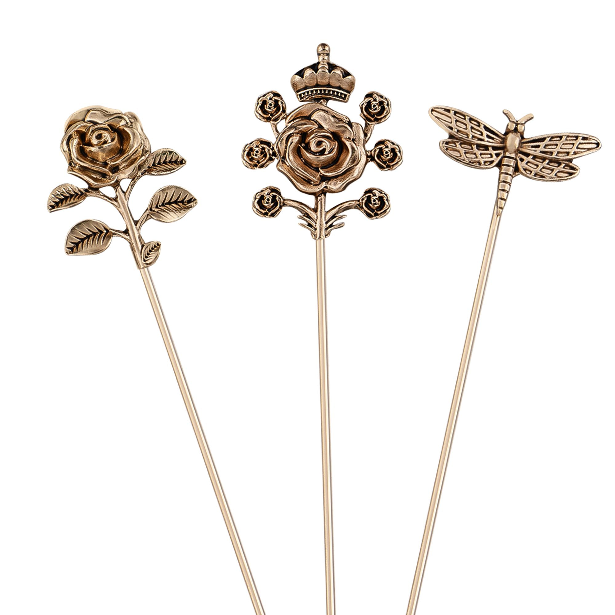 Vintage 3Pcs Long Stick Hat Pins Crystal Flower Butterfly and Pearl Details for Classic Hat Lapel and Scarf Accessorizing - 3pcs Butterfly