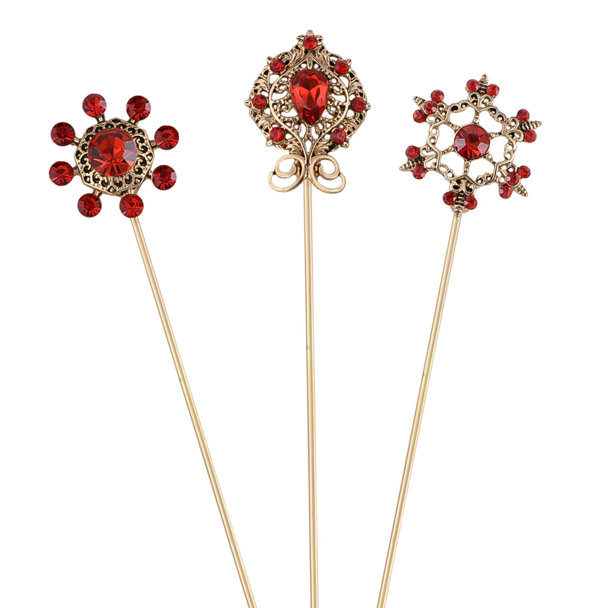 Vintage 3Pcs Long Stick Hat Pins Crystal Flower Butterfly and Pearl Details for Classic Hat Lapel and Scarf Accessorizing - 3pcs Flower