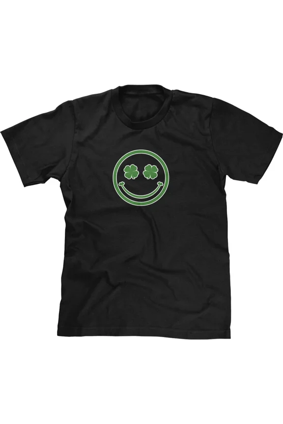 Vintage 4 Leaf Clover Eyes Smiling Face St Patricks Day Happy Irish Smile Mens Tee - Perfect Gifts For Everyone