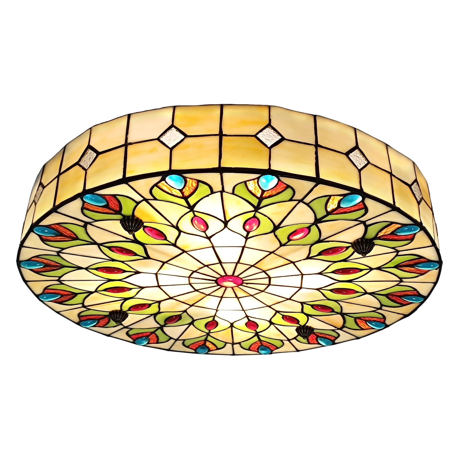 Vintage 4-Light 20" Stained Glass Flush Mount Ceiling Light E26 Bulb Base